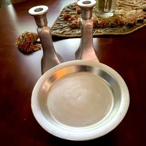 Silver, Candlesticks and bowl on pedestal